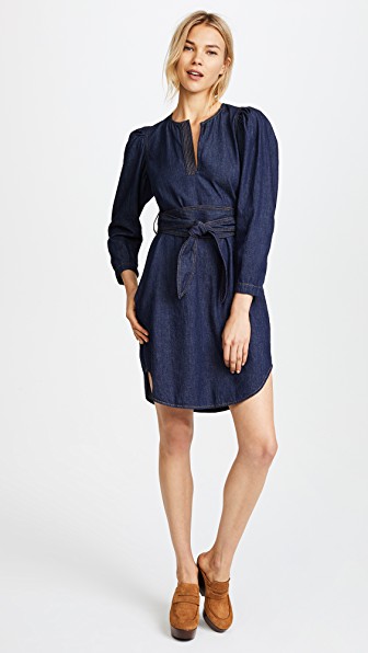 La Vie Rebecca Taylor Long Sleeve Denim Belt Dress