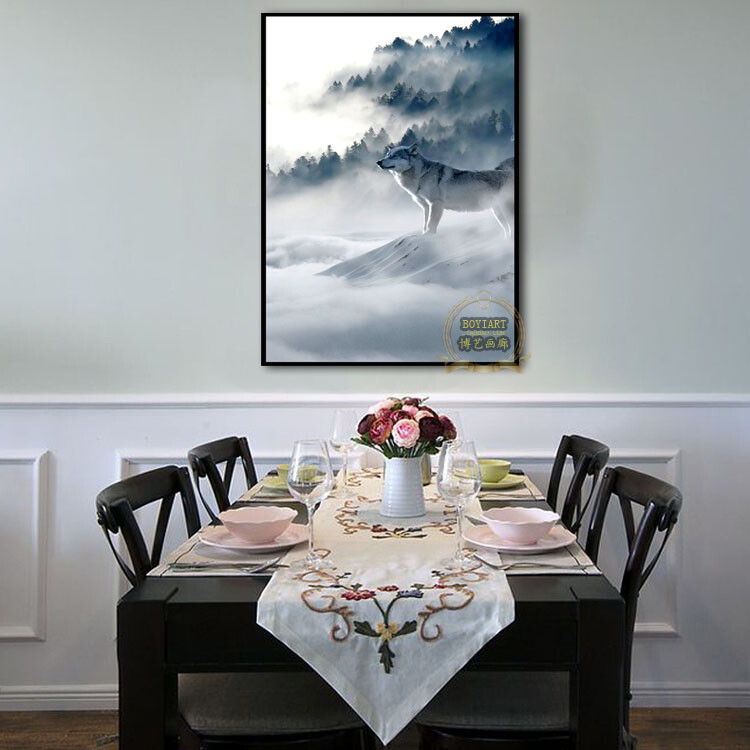 定制 中式狼图腾玄关挂画动物狼装饰画有框卧室房间办公室公司创意壁画