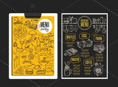 欧式线稿手绘黑板风美食西餐海鲜菜单模版EPS矢量设计素材AI157