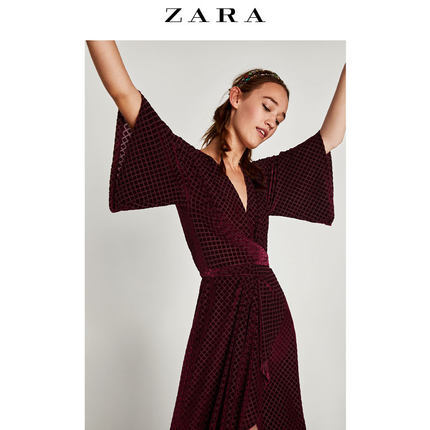 ZARA 新品 TRF 女装 结饰天鹅绒连衣裙 01198270681