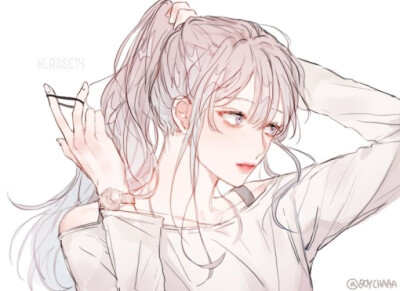 分享韩国画师 보이차 笔下的小姐姐，真的都是很温柔的姐姐！然后有一只乱入的研小喵hhhtwi：@ BOYCHAAA ​​​​