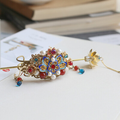 定制 小重山 复古烧蓝景泰蓝小发冠公子束发扣汉服古装配饰古典头饰