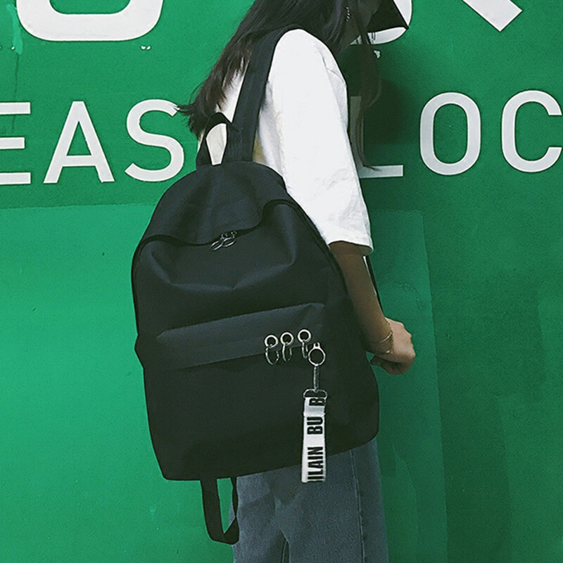 日系原宿风韩国ulzzang双肩包韩版百搭简约纯色帆布书包男女背包