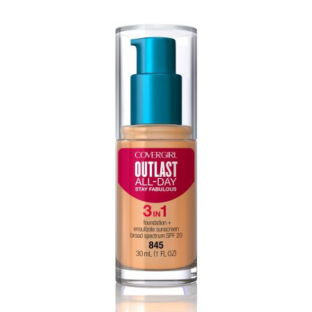 CoverGirl OutLast Stay Fabulous 3 in 1 Foundation, U.S., 致粉刺度1.5，安心度5.8，Amazon:$8