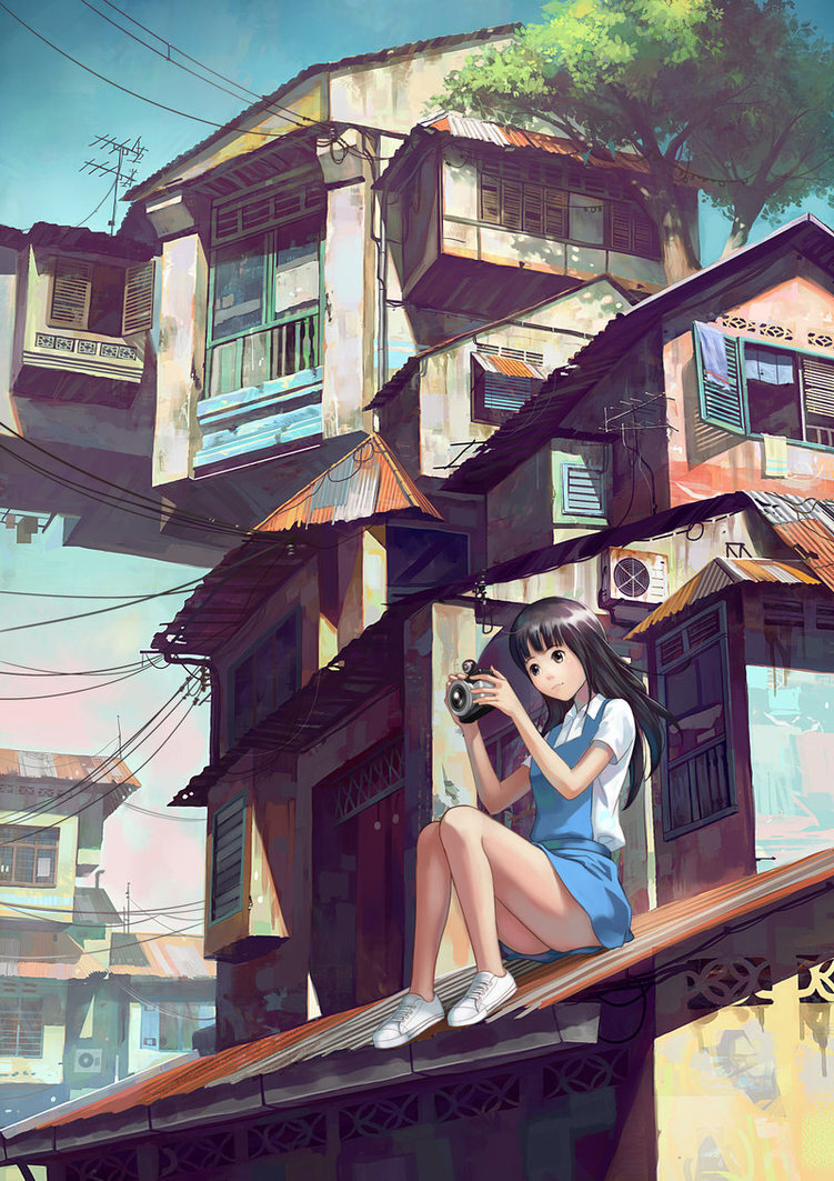 Camera girl on roof 绘师：FeiGiap 本作品pixiv id=25572385