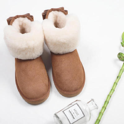 2017新款毛球羊皮毛一体雪地靴女冬季中筒保暖防水棉短靴平跟靴