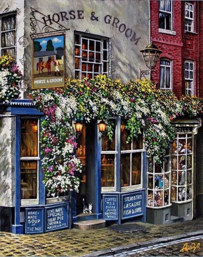 开家温暖的店，遇见温暖的人。By'俄罗斯画家Аркадий ​​​