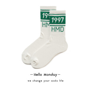 Hello Monday1997数字运动袜男女全棉美式街头复古风中筒袜子情侣