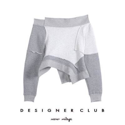 Designer club / 新款撞色不规则拼接卫衣女长袖修身灰色上衣女