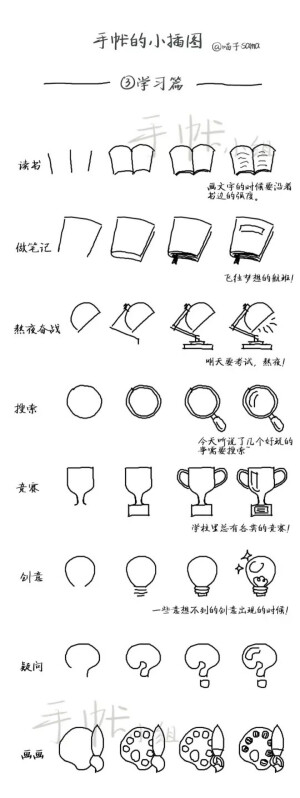 手账素材  简笔画   学习小插图 出处见水印