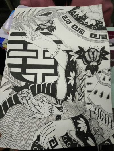 自己画的线描画～