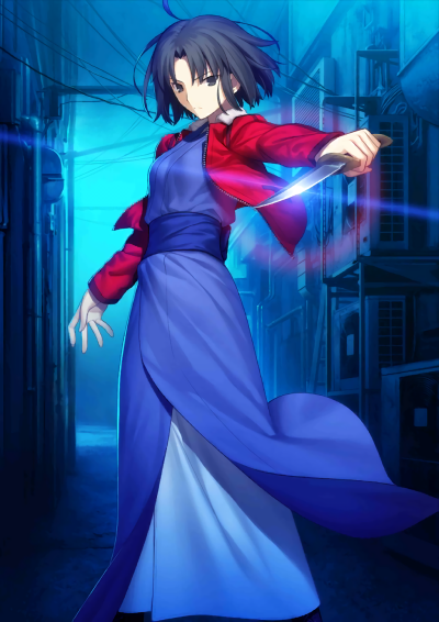姓名：两仪式。
职阶：Assassin。
灵基再临：初始阶段，突破阶段一，突破阶段二。
画师：武内崇。
★图源Fate/Grand Order中文Wiki主题攻略站。
