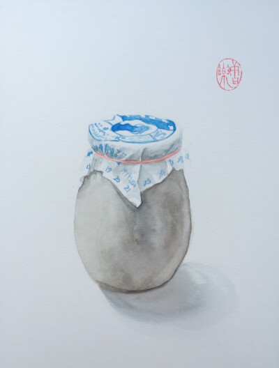 老北京水彩美食系列之瓷瓶酸奶