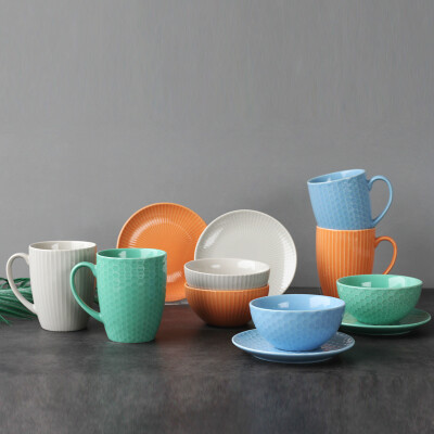 碗碟下午茶套装 家用欧式简约12件碗盘礼品礼盒陶瓷餐具碗盘组合
