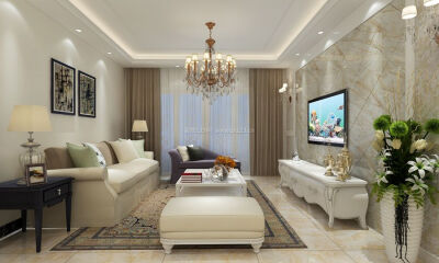 最新简约欧式客厅大理石电视背景墙装修效果图片