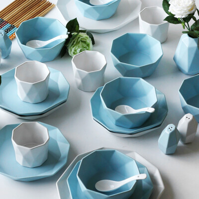 碗碟套装 家用欧式简约碗盘组合4人36件西式家用礼品陶瓷餐具