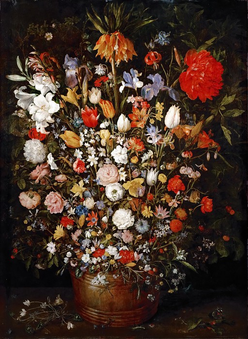 Flowers in a Wooden Vessel, Jan Brueghel The Elder(1568-1625)