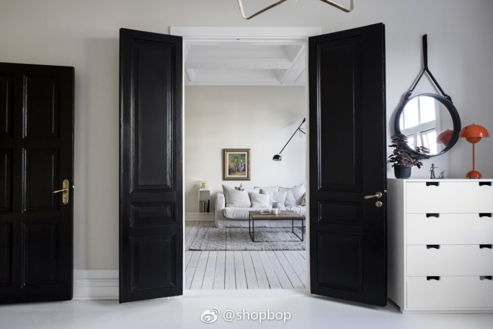 Cozy apartment with black wing doors