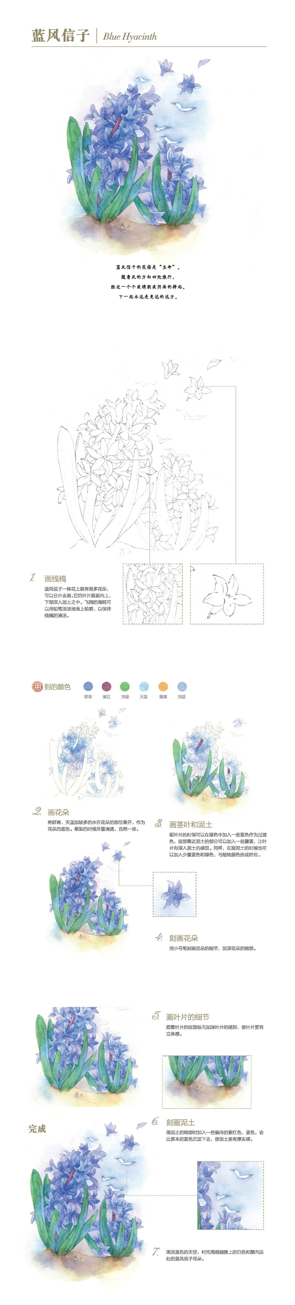 本案例摘自人民邮电出版社出版的《水彩诞生花：12个月的秘密花语水彩插画手绘》http://product.dangdang.com/25123917.html