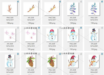 可爱水彩企鹅动物树叶花朵圣诞节圣诞老人请柬PNG设计素材png263