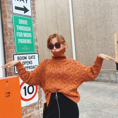 2017春秋冬新款宽松高领加厚套头bf风港味复古chic毛衣女ulzzang