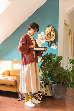 daydreamer日系九分袖元宝小开衫针织外套轻复古风毛衣女2017秋