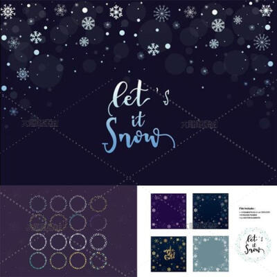冬季雪花圆环装饰背景图包装图案AI矢量设计素材AI175