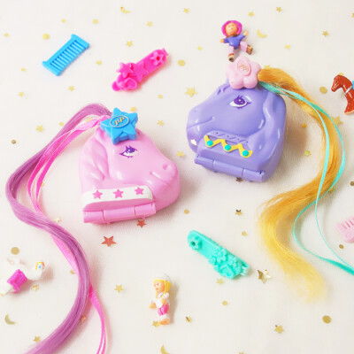 齐全 1995年polly pocket 粉色&amp;蓝色马头盒子