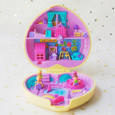 齐全 1994年polly pocket strollin' baby黄色格子爱心盒