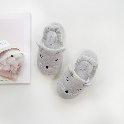  防掉跟眯眼小老鼠儿童包跟地板棉拖鞋 透气针织宝宝冬季拖鞋