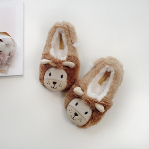 冬季仿兔绒柔滑小狮子儿童包跟棉鞋立体宝宝棉鞋地板卧室拖鞋