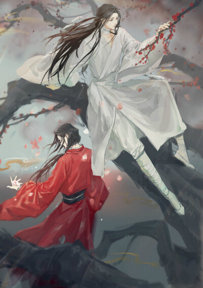 #墨香铜臭##天官赐福# 花城 谢怜 绘师：黏了棵葱r