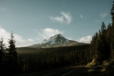 General 5000x3333 mountains road forest clouds snow sunrise
