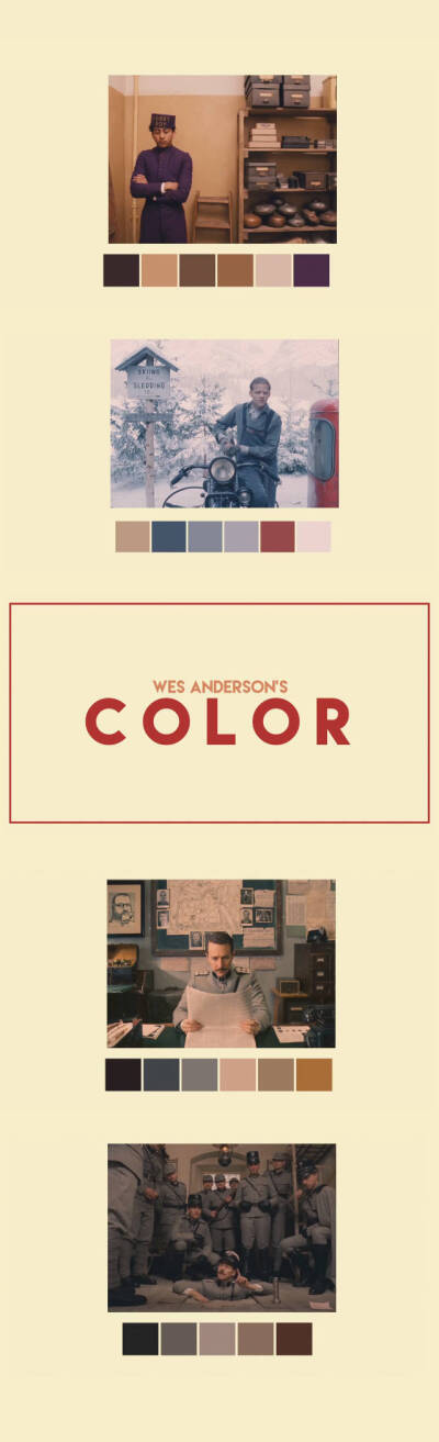 【设计师必看的配色方案】跟着电影学配色，韦斯·安德森（Wes Anderson）电影中独特的色彩美学总是让人惊艳不已！ ​ ​​​​