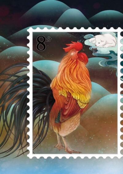邮票版十二生肖接班图——鸡传狗，狗接鸡