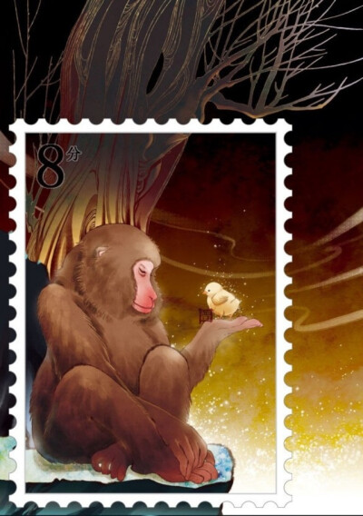 邮票版十二生肖接班图——猴传鸡，鸡接猴