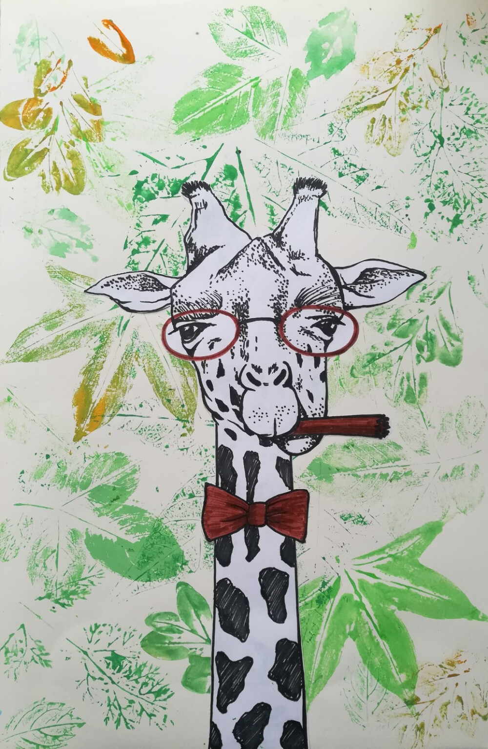 叶子画——长颈鹿
