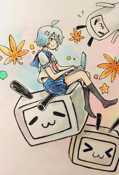 放大一点的33娘ww
炒鸡喜欢呀~
(她的长头发在另一侧，，不要以为我忘了画…)