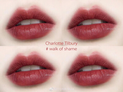 | Charlotte Tilbury #walk of shame
|CT很有名的一只。偏暖的豆沙红棕，薄涂是豆沙红非常好看了！厚涂更偏红棕，显白！
| CT的哑光口红真是太好用了，膏体切面很有特色。上嘴雾面的感觉很高级，不会拔干。而且…