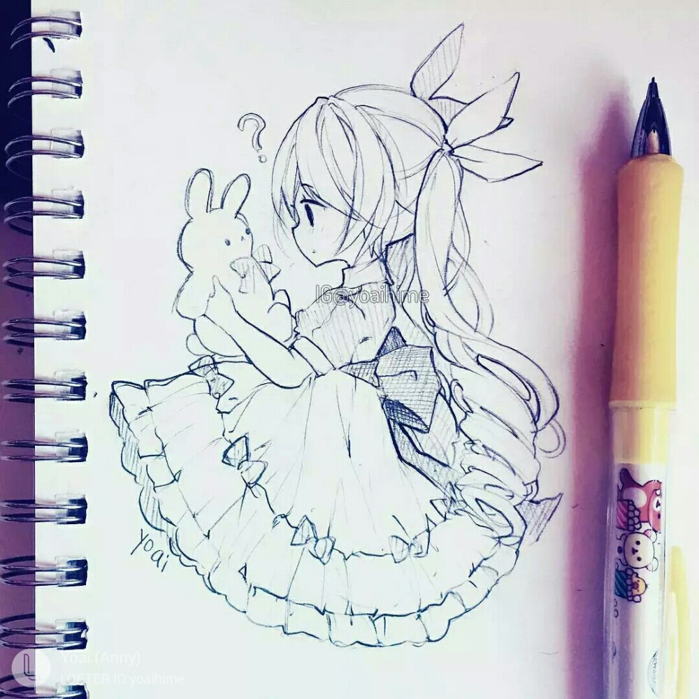 马克笔动漫手绘少女头像壁纸黑白插画画师yoai侵权致歉