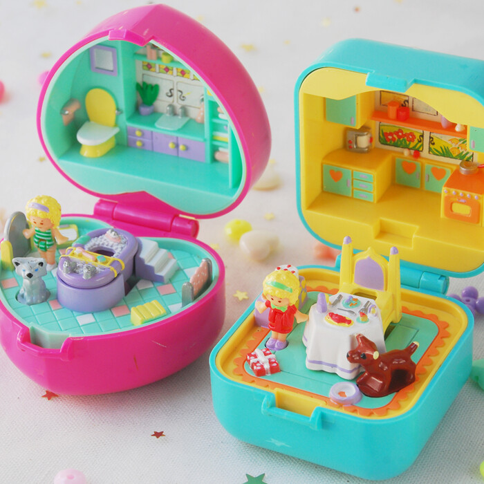 100齐全 polly pocket 超可爱的两个戒指盒 二手收藏 童年怀旧