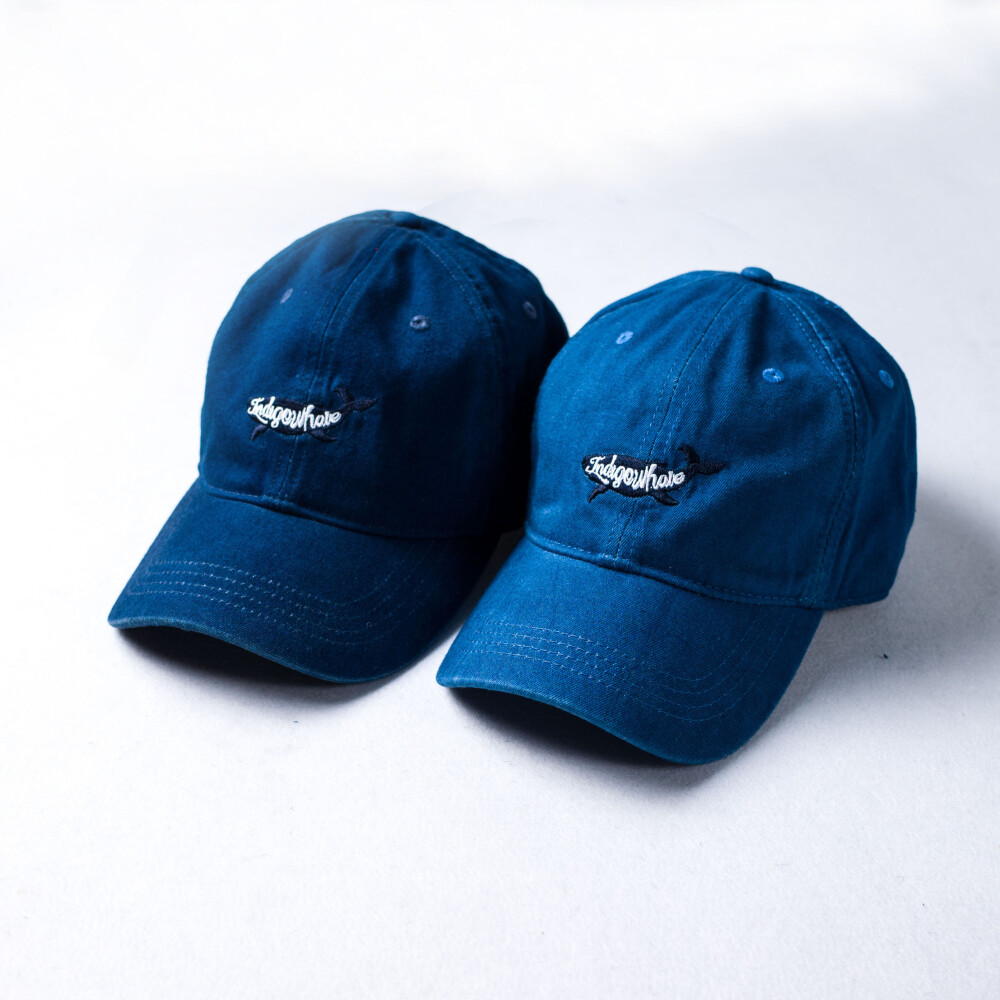 IndigoWhale 蓝染刺绣可调节弯檐帽鲸鱼LOGO dad hat caps