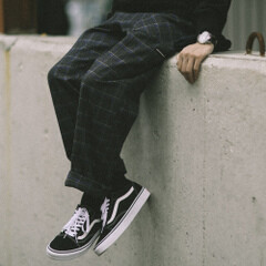 PSO Brand 17AW STRAP PLAID PANTS 可束脚式厚款格子宽松裤男