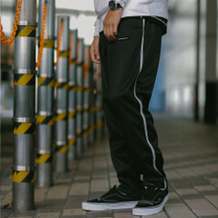 PSO Brand 17AW SWEAT PANTS 拼接束脚式黑色加绒运动裤