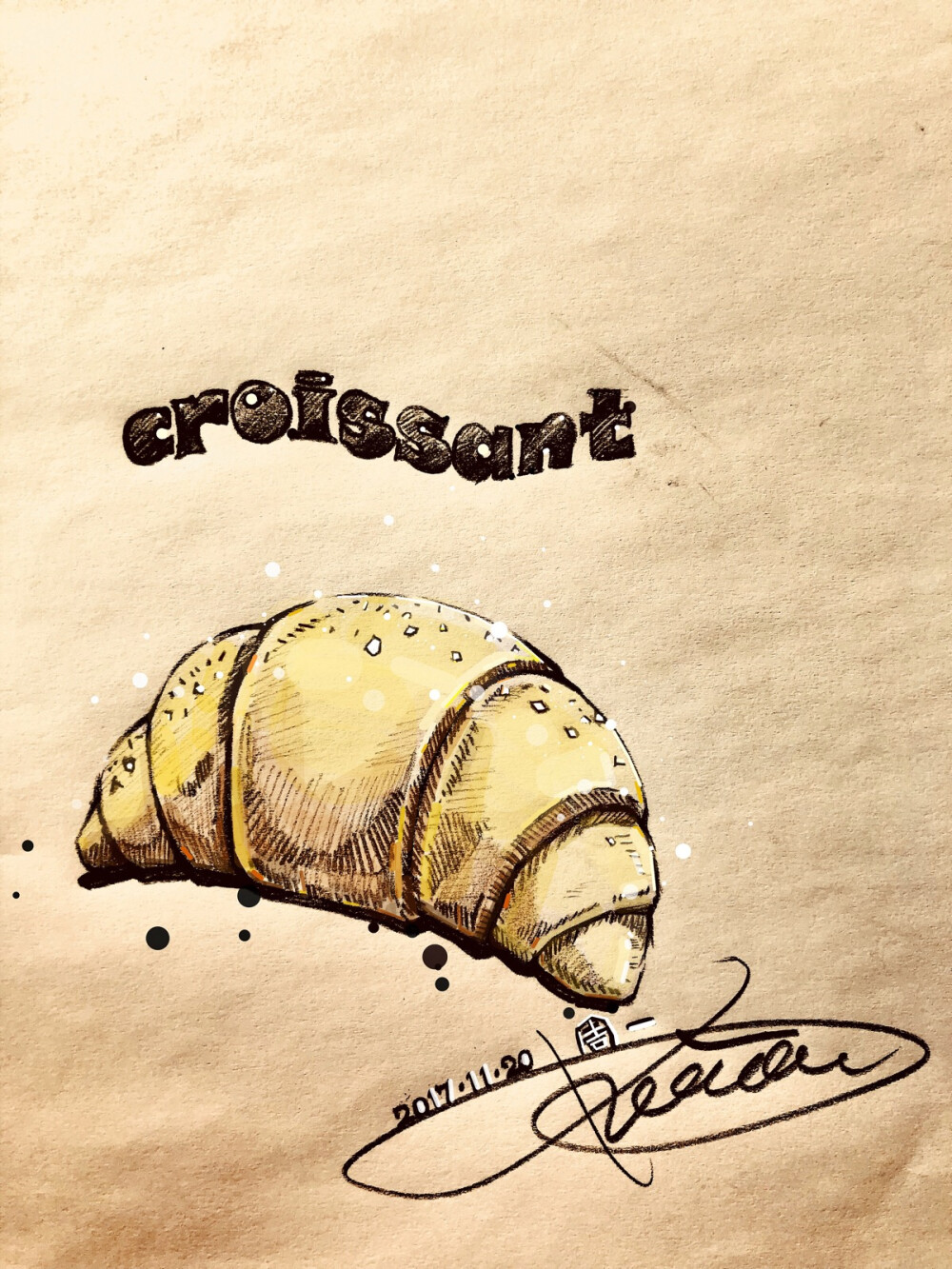 手绘美食面包牛角包