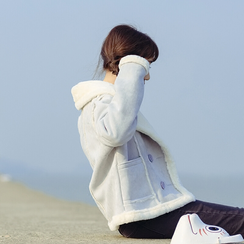 2017冬装短款保暖加绒加厚鹿皮绒短外套双排扣学院风女生棉衣