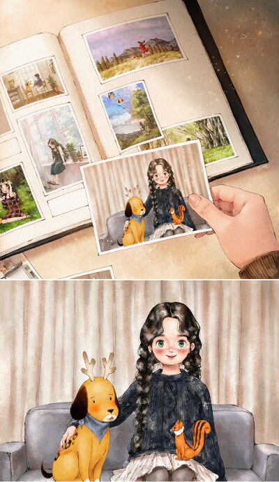 回忆的相册，记录着每一个美好的瞬间 ~ 来自韩国插画家Aeppol 的「森林女孩日记-2017」系列插画。