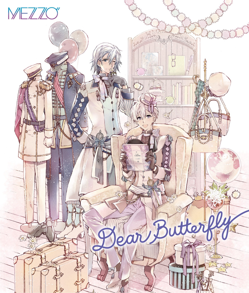 2017年11月22日(水)に発売予定のMEZZO”「Dear Butterfly」 【INDEX】 1. Dear Butterfly 2. 月明かりイルミネイト 3. Dear Butterfly (Off Vocal) 4. 月明かりイルミネイト (Off Vocal) 【CD情報】 商 品 ：アプリゲーム 『アイドリッシュセブン』「Dear Butterfly」 アーティスト：MEZZO” [四葉 環 (CV.KENN)、逢坂壮五 (CV.阿部 敦)] 発売日：2017年11月22日
