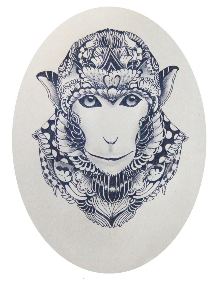 黑白装饰涂鸦插画之十二生肖猴