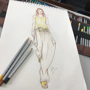 临摹 丁香 服装效果图 彩铅画